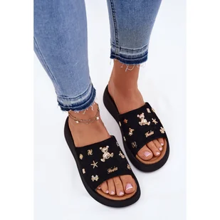 Zamszowe Klapki Damskie Z Przypinkami Vinceza 66741 Czarne - Klapki i japonki damskie - miniaturka - grafika 1