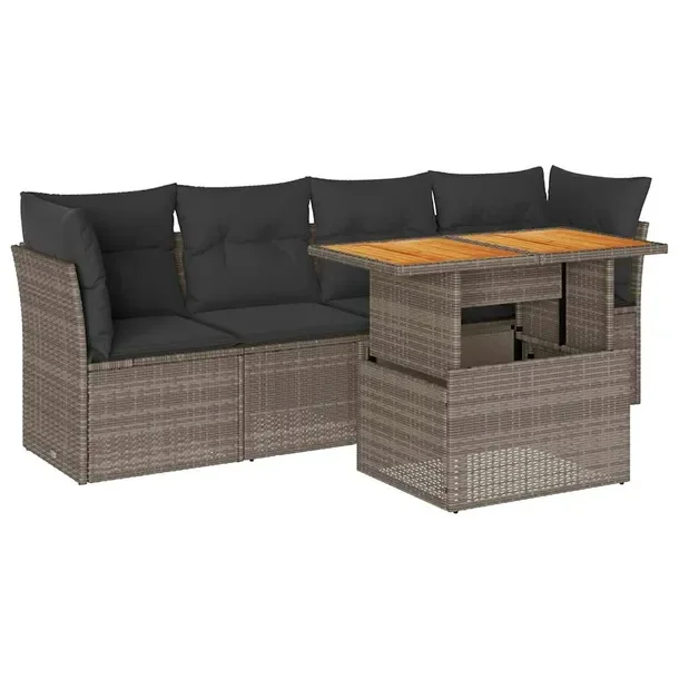 Zestaw Wypoczynkowy do Ogrodu, Rattan PE, Stół i Siedziska, Szary, 100x55