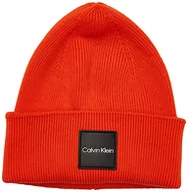 Czapki damskie - Calvin Klein Męska czapka z dzianiny z delikatnej bawełny prążkowanej, koralowy pomarańczowy, jeden rozmiar, Koralowy Pomarańczowy, Rozmiar uniwersalny - miniaturka - grafika 1