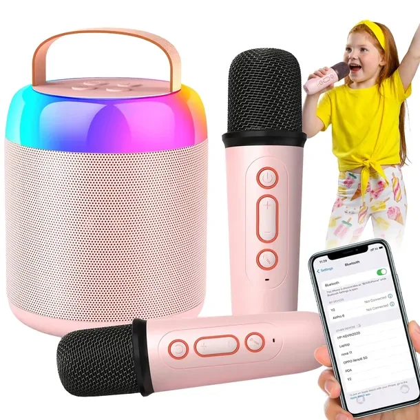 Zestaw Karaoke 2 Szt Mikrofony + Głośnik Bezprzewodowy Dla Dzieci Mini