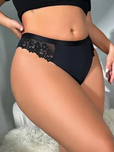 Koronkowe figi w większych rozmiarach - Czarny - Majtki damskie - miniaturka - grafika 1