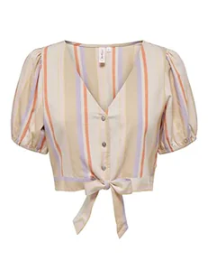 ONLY Damska bluzka koszulowa Onltine Ss Knot Button Top WVN, Whitecap Gray/Stripes:pruple + pomarańczowa peel+ irlandzka C, M - Bluzki damskie - miniaturka - grafika 1