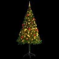 Choinki - vidaXL vidaXL Sztuczna choinka z bombkami i lampkami LED, zielona, 180 cm - miniaturka - grafika 1
