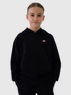 Bluzy dla dziewczynek - 4F Bluza dresowa nierozpinana z kapturem dziewczęca - czarna 122 (6-7 lat) - miniaturka - grafika 1