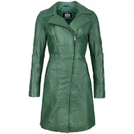 Kurtki damskie - URBAN 5884 Damska kurtka skórzana Janice | elegancka kurtka z miękkiej skóry jagnięcej, długi model, zielony, M - miniaturka - grafika 1