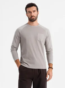 Bawełniany męski longsleeve o waflowym splocie z kieszonką popielaty V1 OM-LSCL-0109 M - Koszulki męskie - miniaturka - grafika 1