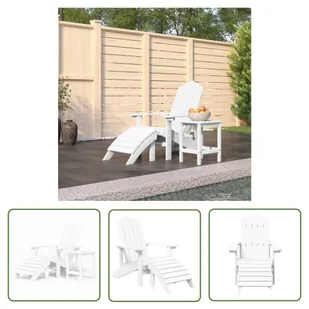 The Living Store Krzesło Adirondack z podnóżkiem i stolikiem - HDPE - białe - Krzesło Ogrodowe - Fotele i krzesła ogrodowe - miniaturka - grafika 1
