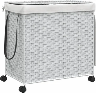vidaXL Kosz na pranie z kółkami Biały 60x35x60,5 cm Rattan - Kosze na bieliznę - miniaturka - grafika 1