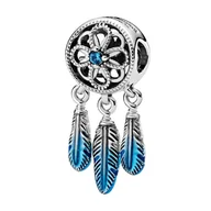 Wisiorki - Zawieszka Charms SREBRO 925 Koralik Niebieski Łapacz Snów - miniaturka - grafika 1