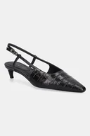 Czółenka - Tommy Hilfiger szpilki skórzane CROC SLINGBACK SLANTED HEEL kolor czarny FW0FW08990 - miniaturka - grafika 1