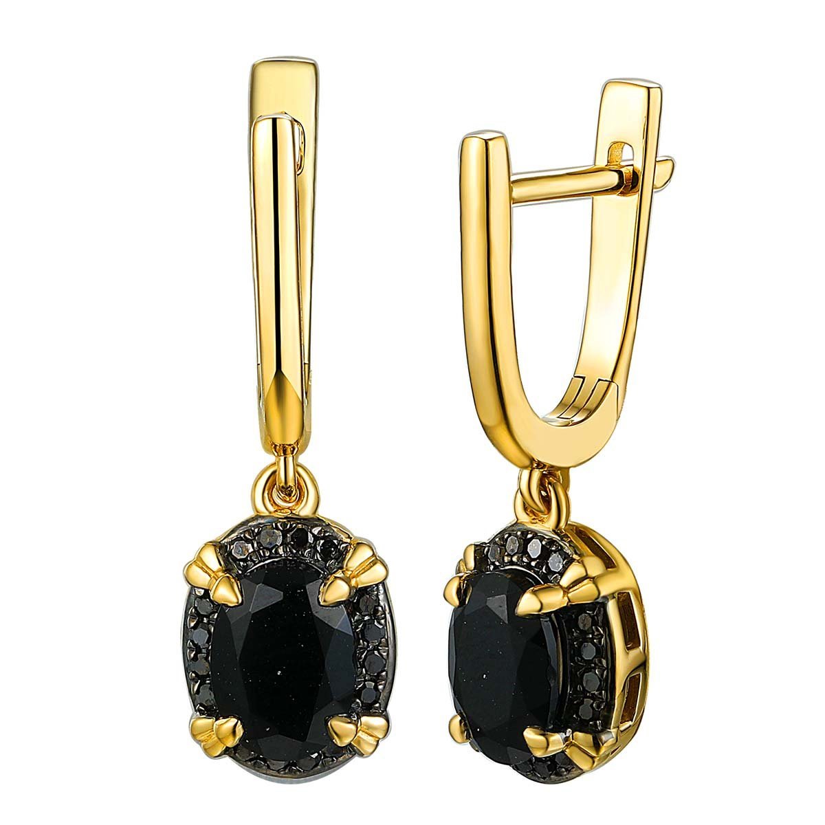 Kolczyki złote Au 585 Czarny Agat i Diamenty 0,13ct