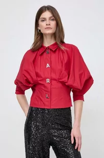 Karl Lagerfeld koszula bawełniana damska kolor czerwony relaxed z kołnierzykiem klasycznym - Koszule damskie - miniaturka - grafika 1