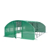 Szklarnie ogrodowe - TOOLPORT Szklarnia tunelowa foliowa 4x6m Premium z obrotową konstrukcją drzwi plandeka PE 180 g/m² zielony przezroczysta - miniaturka - grafika 1