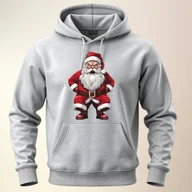 Bluzy męskie - Bluza uniwersalna typu kangurka z kapturem Świąteczna Mikołaj rozmiar 2XL Święta jasnoszara - miniaturka - grafika 1