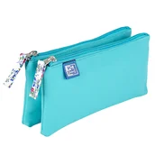 Piórniki - Piórnik saszetka Floral, podwójna, pastelowa turkusowa - miniaturka - grafika 1