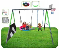 Place zabaw - Podwójna Huśtawka Ogrodowa ze Stelażem Liny Bocianie Gniazdo Kosz - miniaturka - grafika 1
