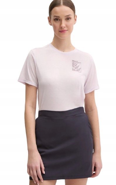 JACK WOLFSKIN FIOLETOWY T-SHIRT DAMSKI Z NADRUKIEM OKRĄGŁY DEKOLT XL JQA