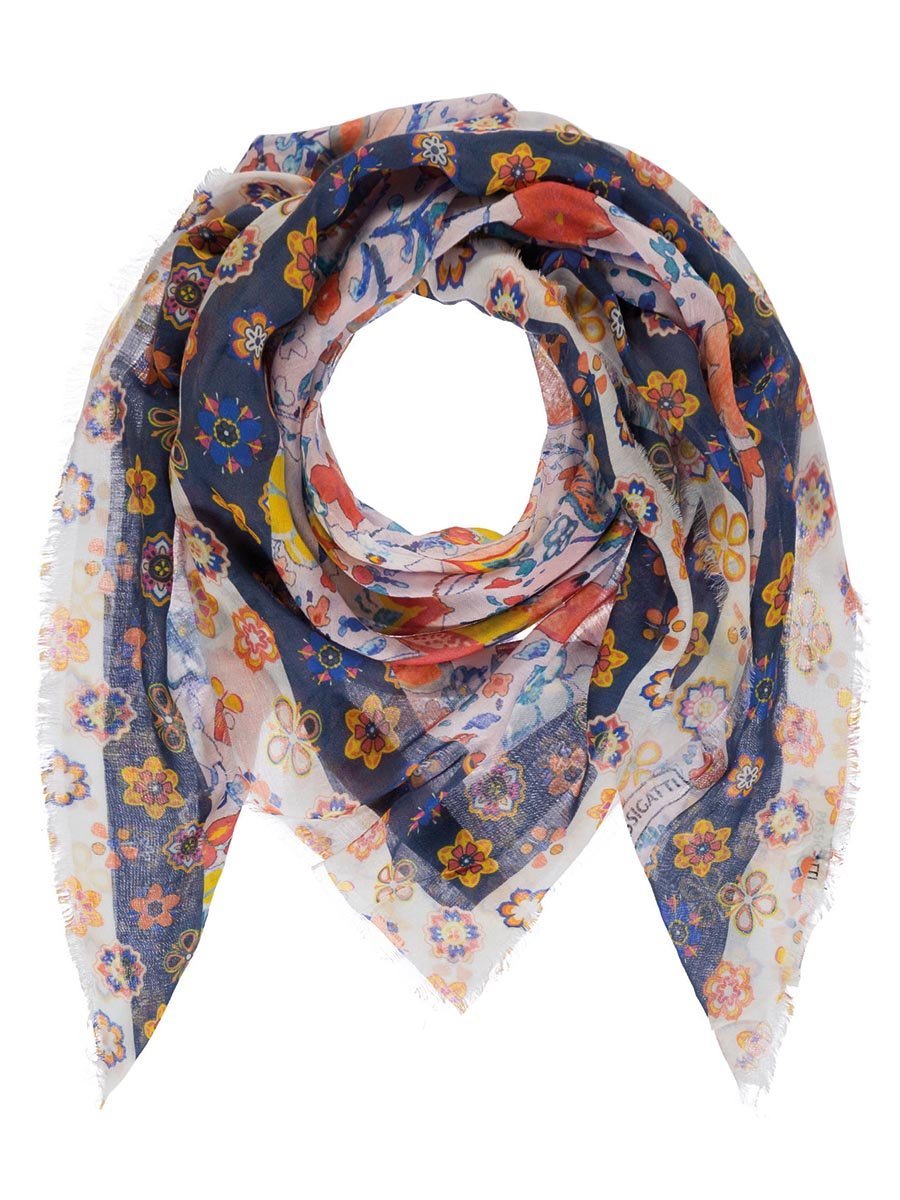 Damski szalik z cyfrowym nadrukiem niebieski Passigatti
