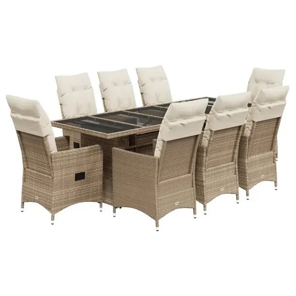 Beżowy zestaw bistro z 8 krzesłami i stołem 240 x 90 x 75 cm