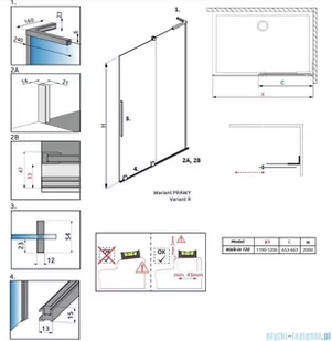 Radaway Furo SL kabina Walk-in 120x200cm prawa szkło przejrzyste 10306638-01-01R/10110594-01-01 - Kabiny prysznicowe - miniaturka - grafika 2