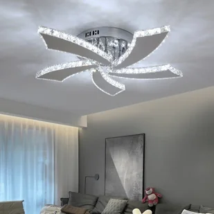 Kryształowa lampa sufitowa, żyrandol LED, współczesna lampa wisząca ze stali nierdzewnej, lampa podtynkowa, oświetlenie do salonu, sypialni [klasa energetyczna E] - Lampy sufitowe - miniaturka - grafika 1