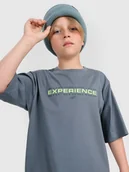 Koszulki dla chłopców - T-shirt chłopięcy oversize z nadrukiem 4F 4FJRAW25TTSHM3166-46S Zielony 134/140 - miniaturka - grafika 1