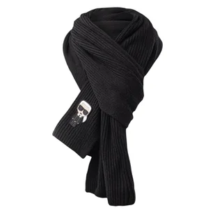 Damski Szalik KARL LAGERFELD K/IKONIK PATCH KNIT SCARF 226W3307-999 – Czarny - Apaszki i szaliki damskie - miniaturka - grafika 1