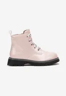 Botki damskie - Różowe Botki Lakierowane w Stylu Traperek Hitmoa - miniaturka - grafika 1