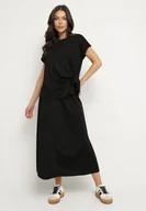 Komplety damskie - Czarny Komplet z Wiskozą Spódnica i Bluzka z Wiązaniem Davissael - miniaturka - grafika 1