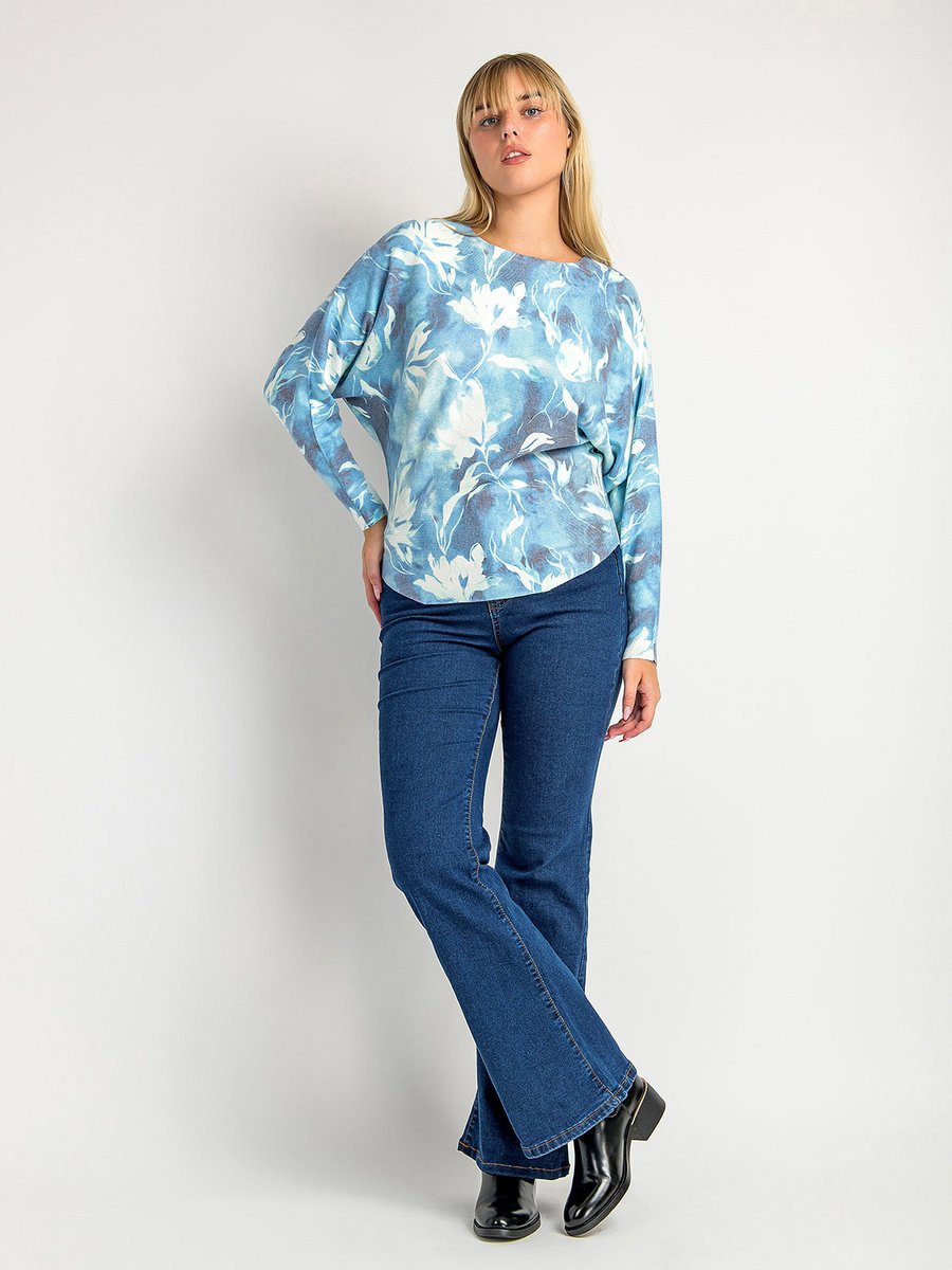 Sweter z kwiatowym wzorem S/M niebieski