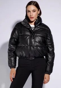 Damska kurtka typu puffer z ekoskóry czarna XL - Kurtki damskie Damska kurtka typu puffer z ekoskóry czarna XL - Kurtki damskie - miniaturka - grafika 1