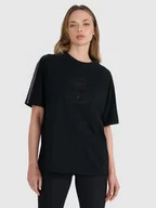 Koszulki i topy damskie - 4F T-shirt oversize z nadrukiem damski - czarny L - miniaturka - grafika 1