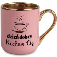 Kubki - Kubek Elegant Różowy Ucho Rant złoty Prezent Dzień Dobry kocham Cię Wzory - miniaturka - grafika 1