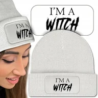 Czapki damskie - Ciepła Czapka Zimowa Biała CZAROWNICA WITCH Wzory - miniaturka - grafika 1