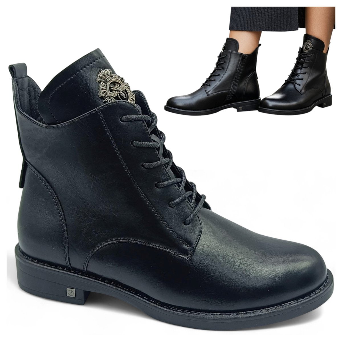 Botki Damskie Jesienne Eleganckie Ocieplane Sznurowane Modne Potocki 37