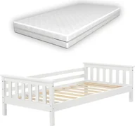 Łóżka dla dzieci i młodzieży - Łóżko dziecięce Nuuk z wygodnym materacem 70x140 cm łóżko młodzieżowe z miejscem do przechowywania i stelażem listwowym łóżko piętrowe sklejka sosnowa biały - miniaturka - grafika 1