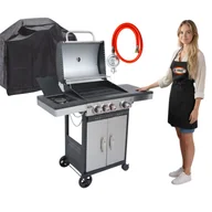 Grille gazowe - GRILL GAZOWY DEKRAFT INOX PREMIUM 3+1 PALNIKI RUSZT ŻELIWNY + POKROWIEC - miniaturka - grafika 1