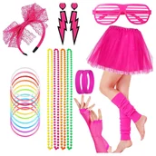 Stroje karnawałowe - Strój zestaw lata 80. różowy spódniczka akcesoria - miniaturka - grafika 1