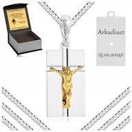 Naszyjniki męskie - Srebrny Naszyjnik Męski Z Medalikiem 925 Diamentowany Łańcuszek Zawieszka - miniaturka - grafika 1