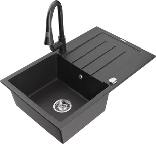 Mexen Bruno zlewozmywak granitowy 1-komorowy z ociekaczem i baterią kuchenną Elia, czarny nakrapiany - 6513-76-670101-76 - Zlewozmywaki z baterią - miniaturka - grafika 1