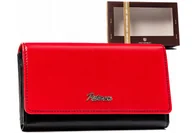 Portfele - Skórzany damski portfel Peterson dwukolorowy na karty i dokumenty pojemna portmonetka na zatrzask, czarny czerwony - miniaturka - grafika 1