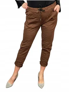 Spodnie gnieciuchy lycra gumy wysoki kieszenie czekolada vv 48 50 4xl 5xl - Spodnie damskie - miniaturka - grafika 1