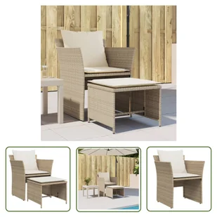 The Living Store Krzesło ogrodowe z podnóżkiem - beżowe - polirattan - Krzesło Ogrodowe - Fotele i krzesła ogrodowe - miniaturka - grafika 1
