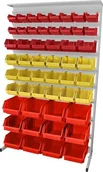 Szafy i regały magazynowe - Leomar Regał do pojemników warsztatowych, jednostronny. Wym. 1560x940x400 mm z półką 52 pojemniki, czerwone, żółte - miniaturka - grafika 1