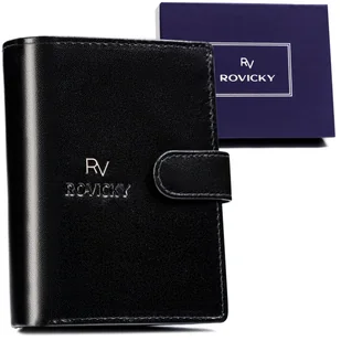 Bezpieczny zapinany portfel męski ze skóry naturalnej z ochroną kart RFID Rovicky, czarny - Portfele - miniaturka - grafika 1