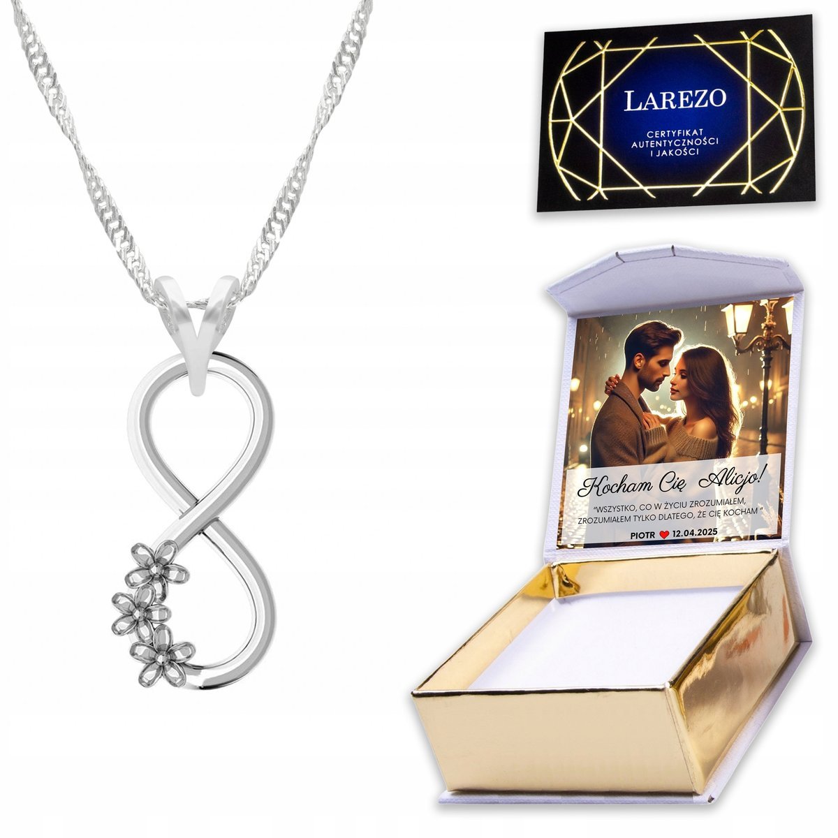 Naszyjnik Srebrny 925 z Nieskończonością Infinity Nieskończoność + NADRUK