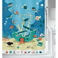 Firany i zasłony dla dzieci - Spirella Zasłona prysznicowa antypleśniowa - antybakteryjna, nadaje się do prania, wodoszczelna, poliester, "Diver" 180 x 200 cm, niebieska dla dzieci - miniaturka - grafika 1