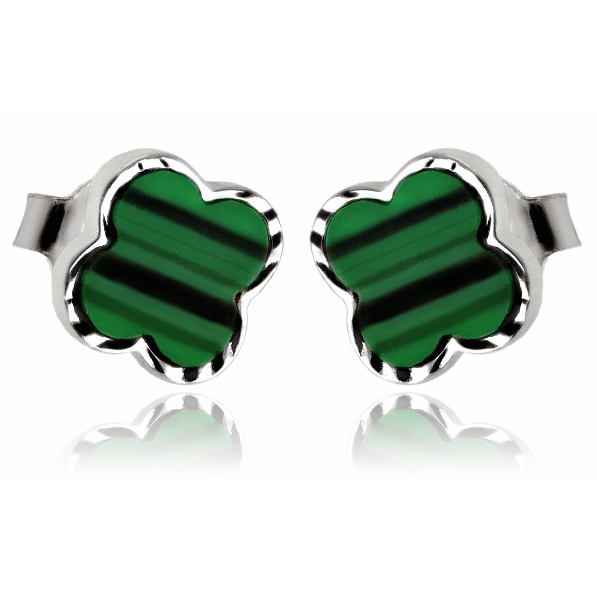 Kolczyki srebrne 925 koniczynki sztyft Elegancja z malachitem 1,1g