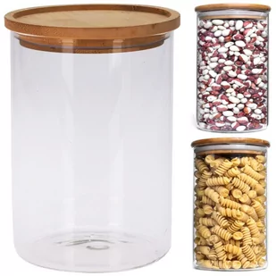 Excellent Houseware Pojemnik szklany kuchenny słój słoik 1,7L z pokrywką bambusową uszczelką na makaron płatki kawę produkty sypkie 259028 - Pojemniki kuchenne - miniaturka - grafika 1