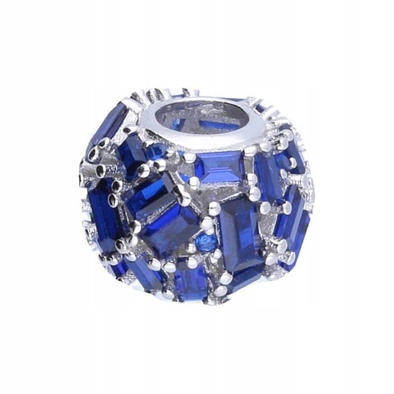 Srebrny BEAD wisiorek do bransoletki z niebieskimi cyrkoniami Srebro 925